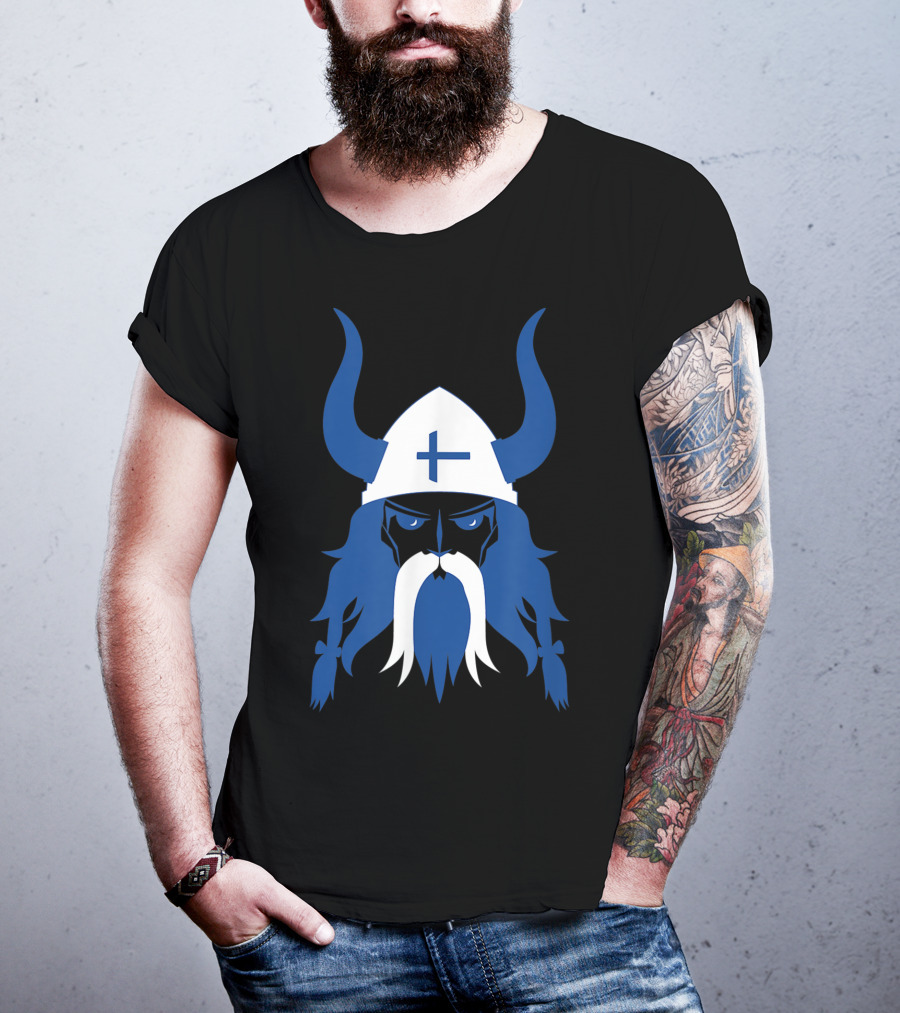 Finland Viking Nordic Scandinavian Warrior Blue Cross Helmet T-Shirt