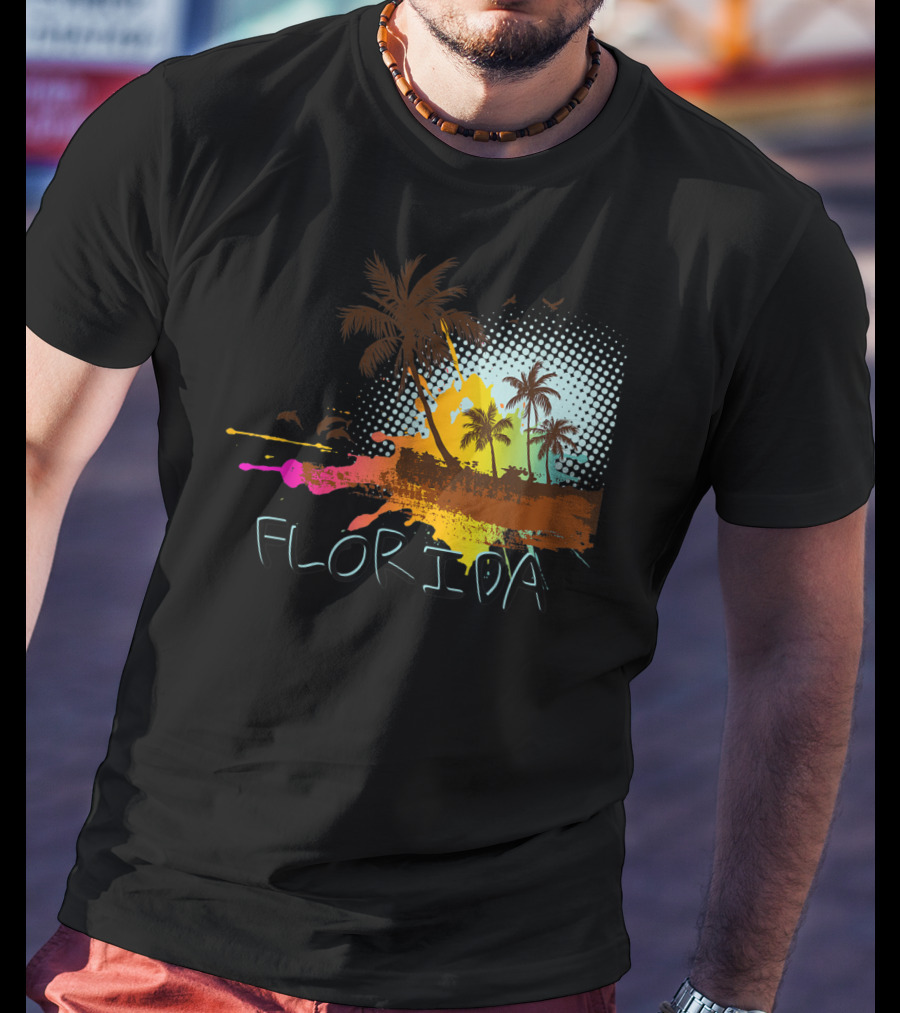 Florida Beach Vacation With Colorful Palm Tree Splash Art Ocean Lovers T-Shirt