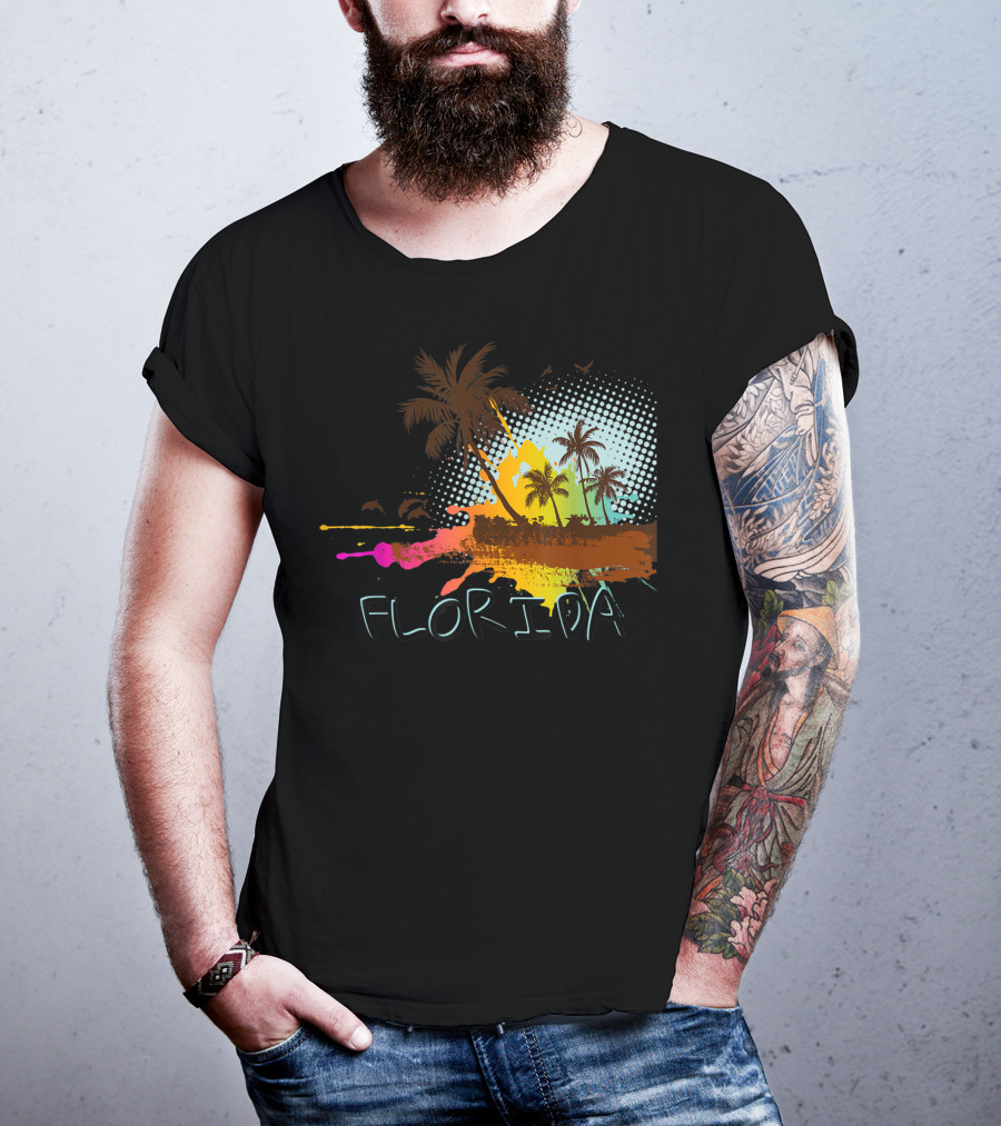 Florida Beach Vacation With Colorful Palm Tree Splash Art Ocean Lovers T-Shirt