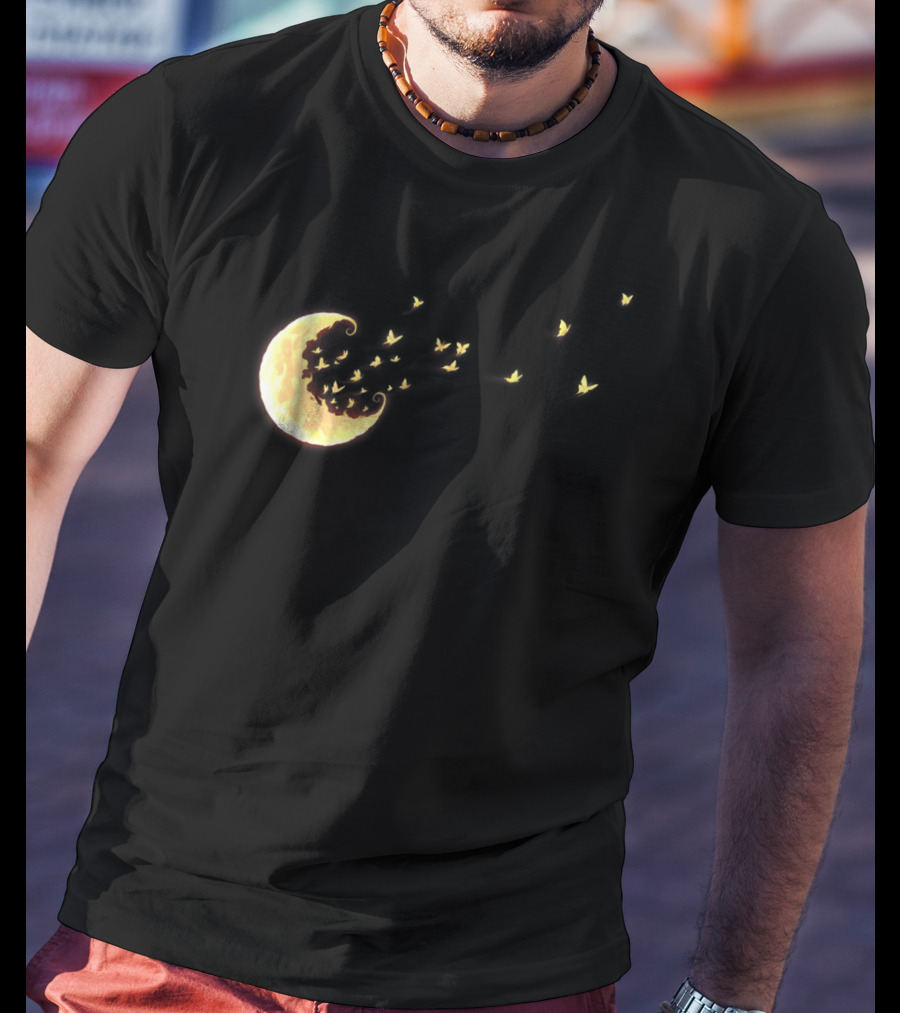 Flying Butterflies From Rainbow Crescent Moon T-Shirt