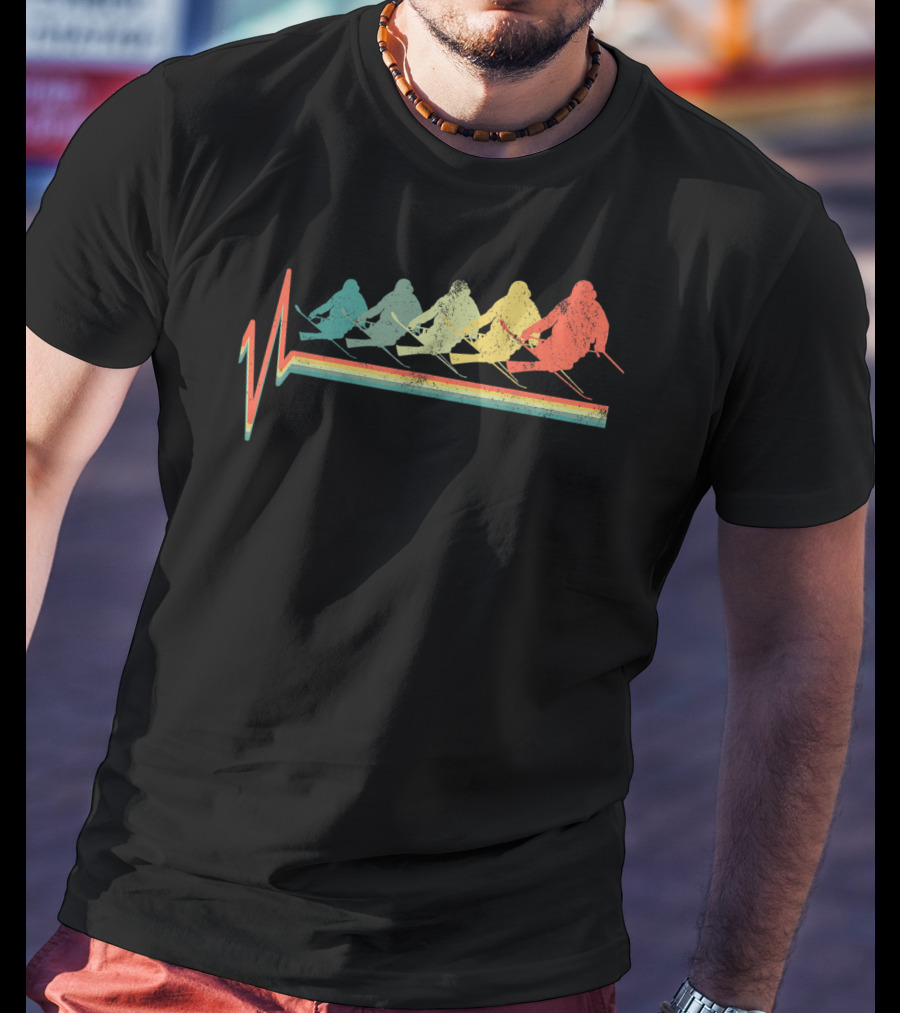 Freestyle Skiing Skier Heartbeat Pulse Retro Colors T-Shirt