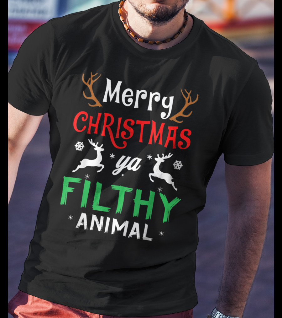 Merry Christmas Ya Filthy Animal Funny Alone At Home Movies T-Shirt
