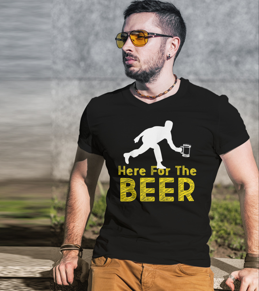 Funny Bowling Hobby Here For The Beer Drinking T-Shirt