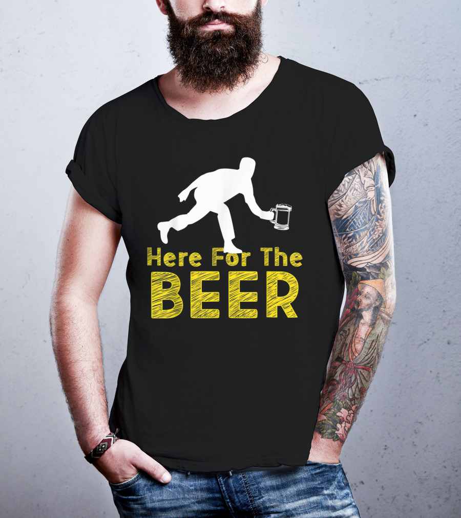 Funny Bowling Hobby Here For The Beer Drinking T-Shirt