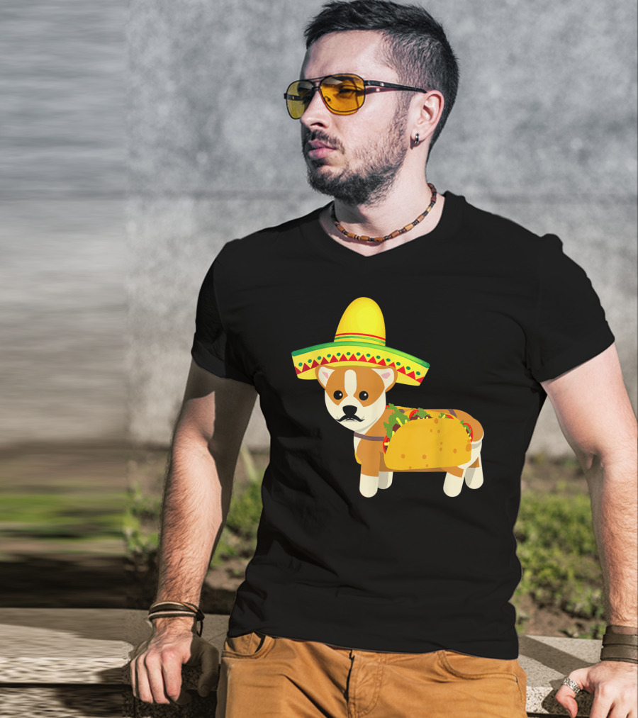 Cinco De Mayo Fiesta Corgi With Sombrero And Taco T-Shirt