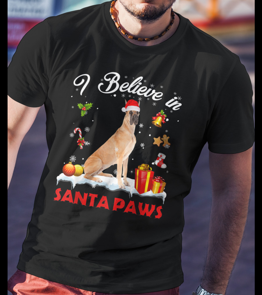 I Believe In Santa Paws Great Dane Christmas Decor T-Shirt