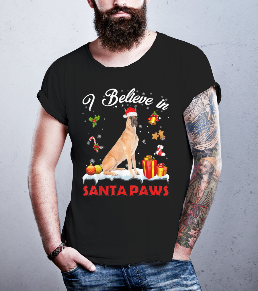 I Believe In Santa Paws Great Dane Christmas Decor T-Shirt
