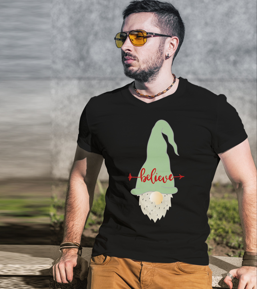 Believe Gnome With Green Hat And Red Arrow T-Shirt