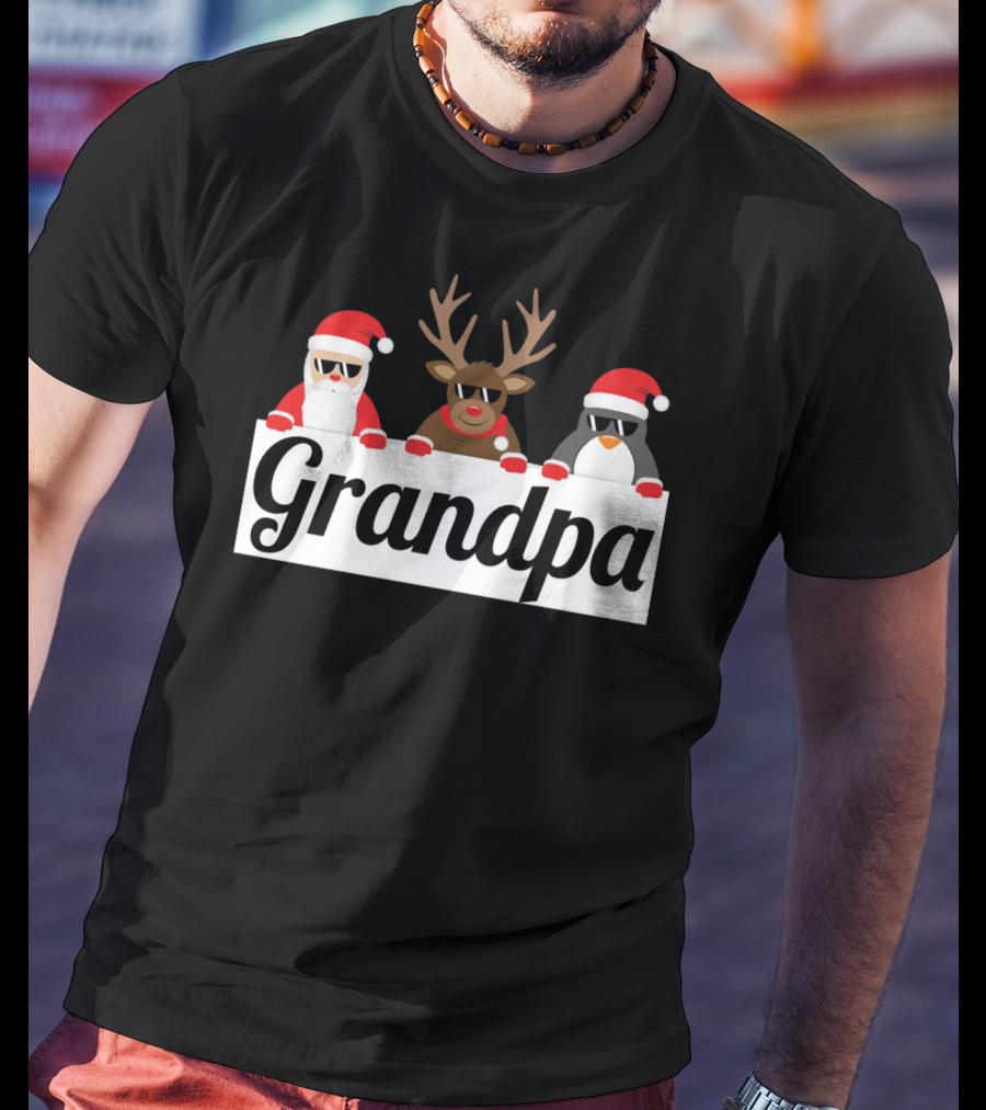Grandpa Christmas Santa Reindeer Penguin Matching Family Holiday T-Shirt