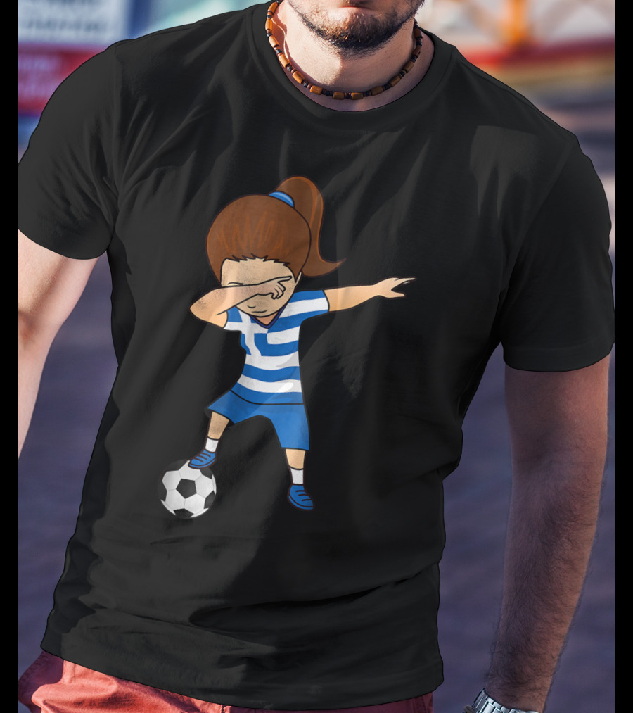 Greece Girl Dabbing On Soccer Ball Greek Football Player T-Shirt
