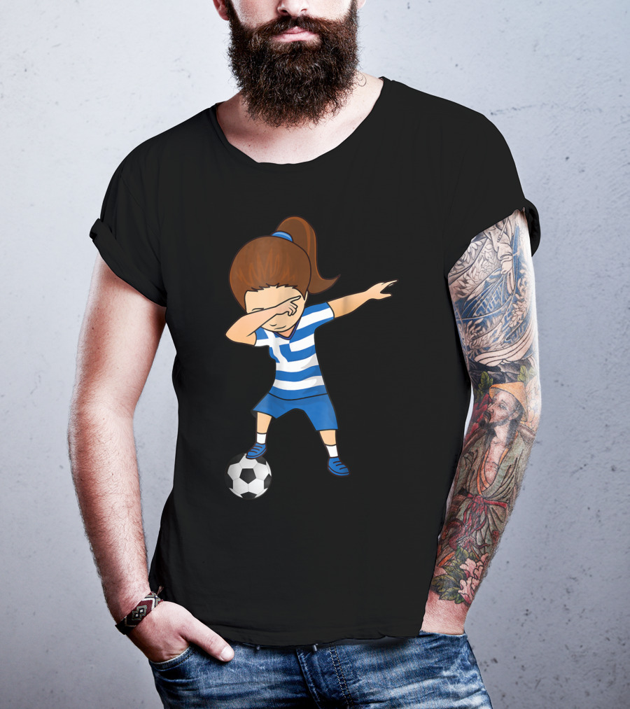 Greece Girl Dabbing On Soccer Ball Greek Football Player T-Shirt