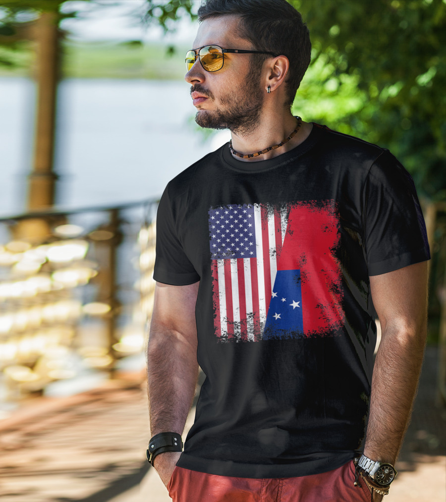 Half Samoan Flag Vintage Samoa USA Distressed American And Samoan Flags T-Shirt