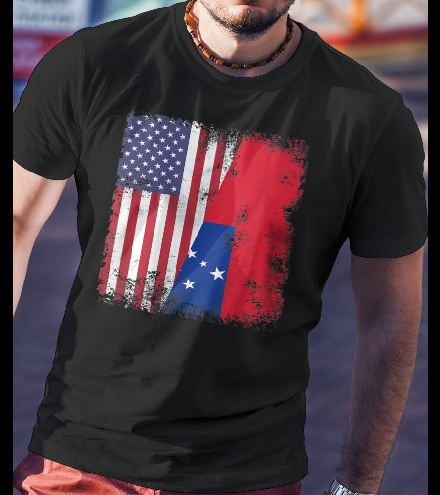 Half Samoan Flag Vintage Samoa USA Distressed American And Samoan Flags T-Shirt