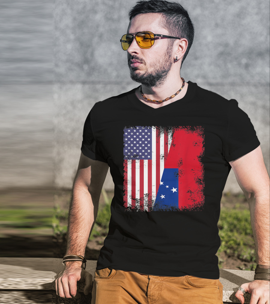 Half Samoan Flag Vintage Samoa USA Distressed American And Samoan Flags T-Shirt