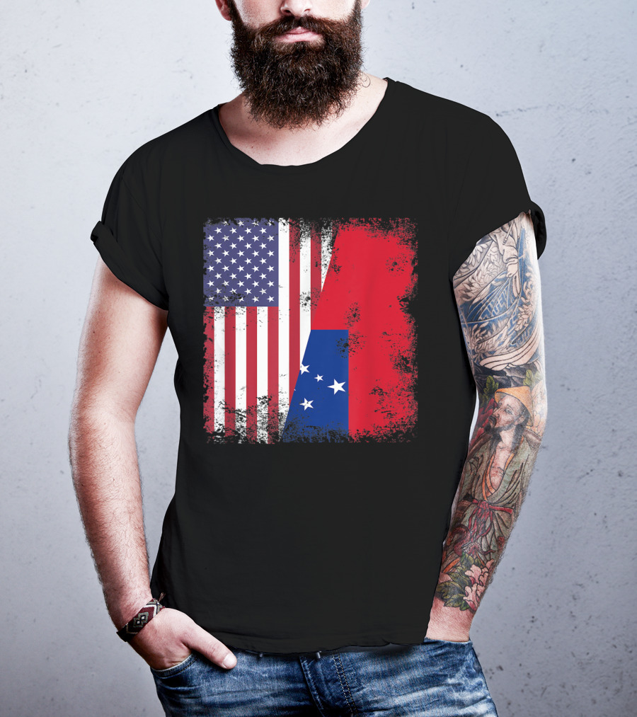 Half Samoan Flag Vintage Samoa USA Distressed American And Samoan Flags T-Shirt