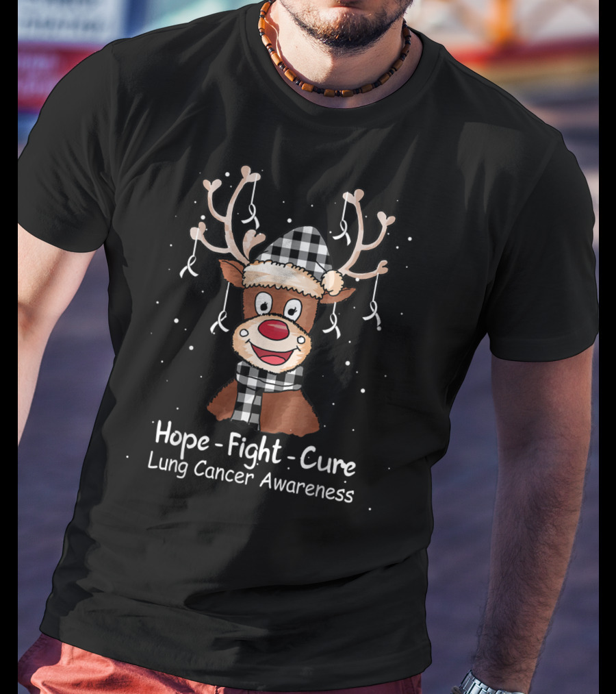Hope Fight Cure Lung Cancer Awareness Santa Reindeer T-Shirt