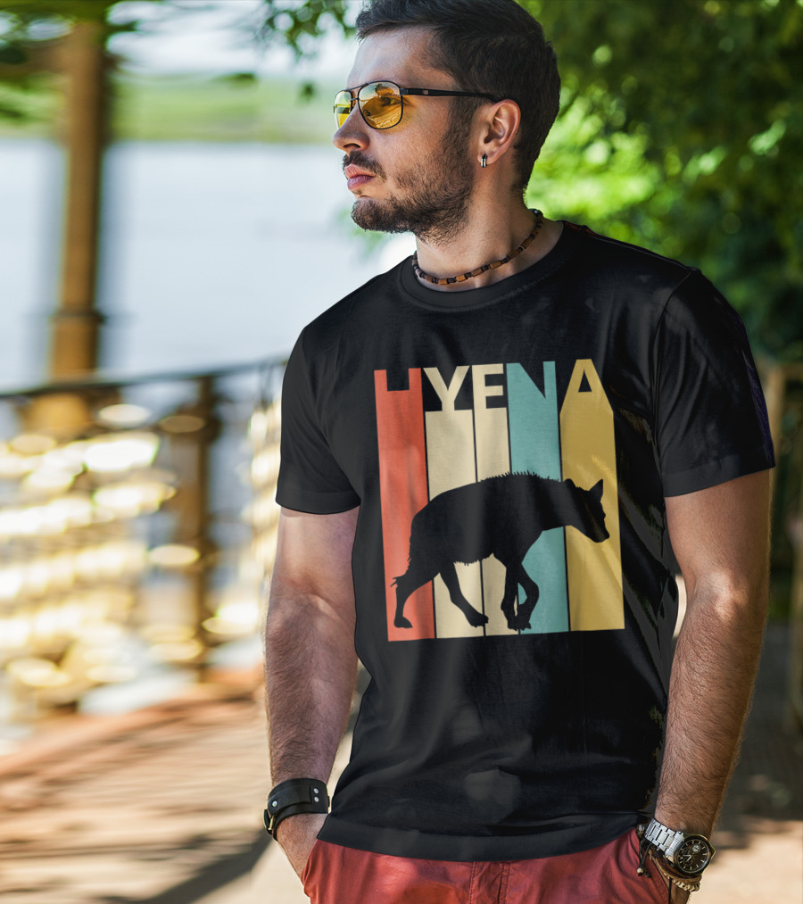 Hyena Retro Silhouette Vintage Stripes T-Shirt