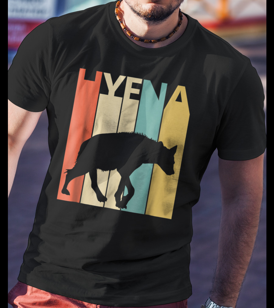 Hyena Retro Silhouette Vintage Stripes T-Shirt