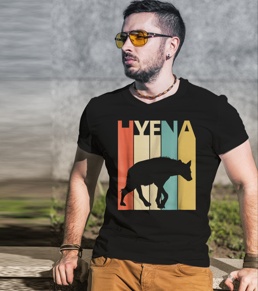 Hyena Retro Silhouette Vintage Stripes T-Shirt