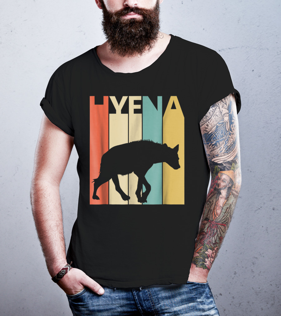 Hyena Retro Silhouette Vintage Stripes T-Shirt