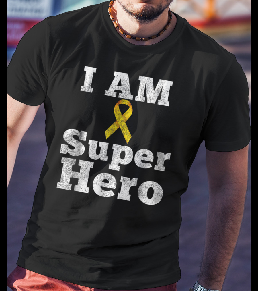 I Am Super Hero Yellow Ribbon Cancer Awareness T-Shirt