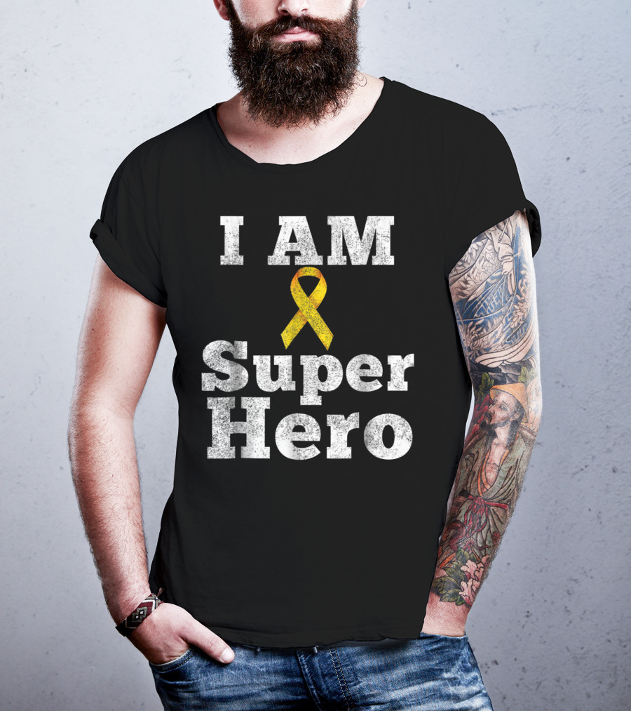 I Am Super Hero Yellow Ribbon Cancer Awareness T-Shirt