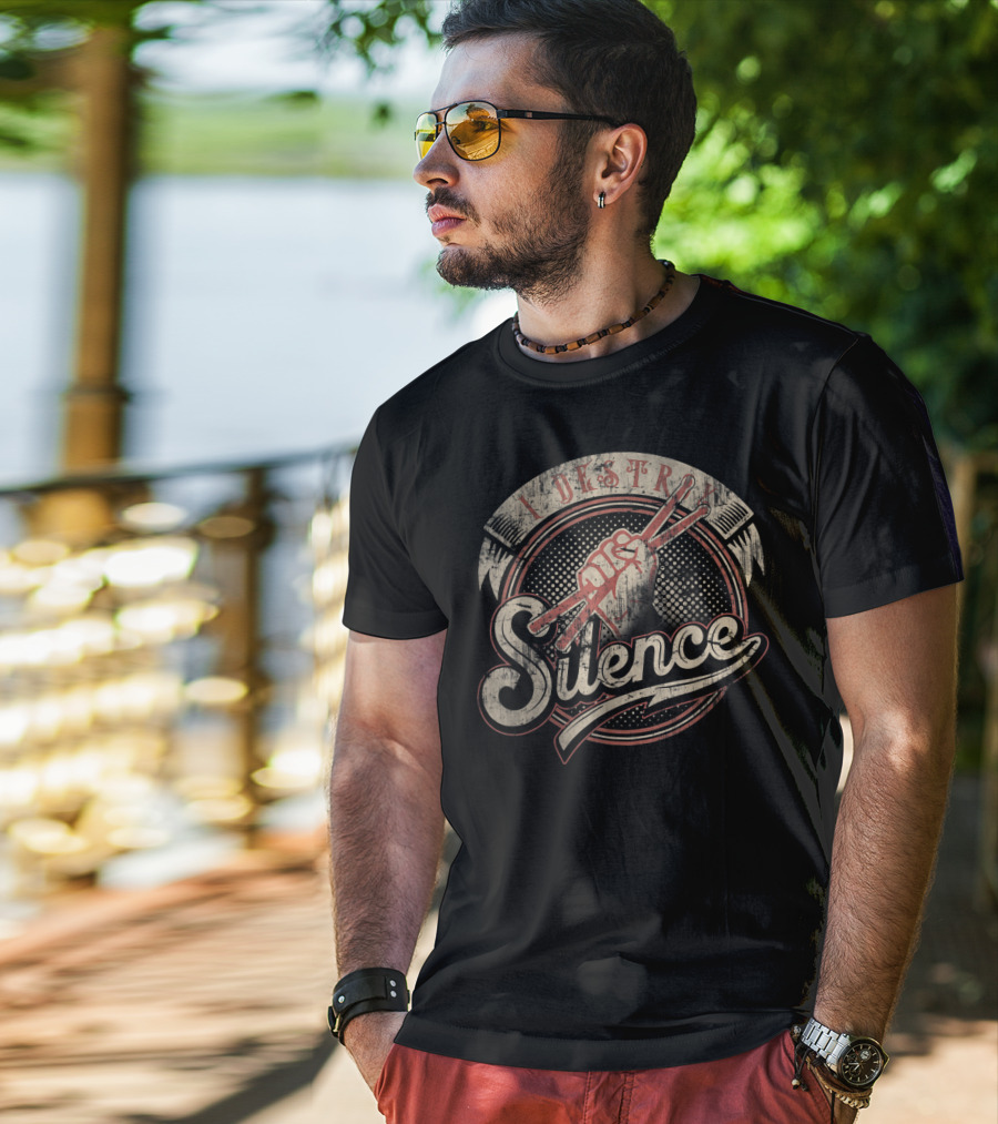 I Destroy Silence Drums Rock Band Musician Fist Holding Drumsticks T-Shirt