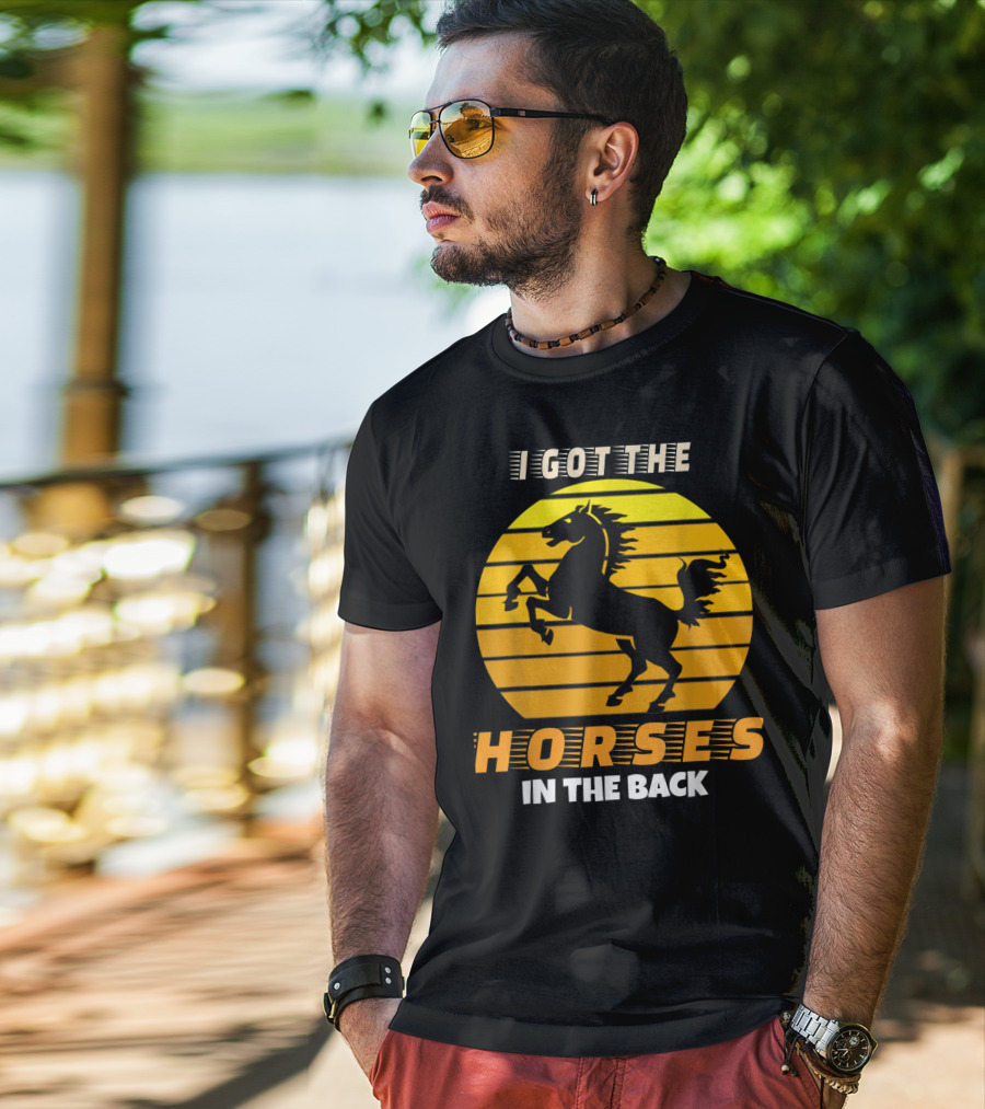 I Got The Horses In The Back Rearing Stallion Sunset T-Shirt