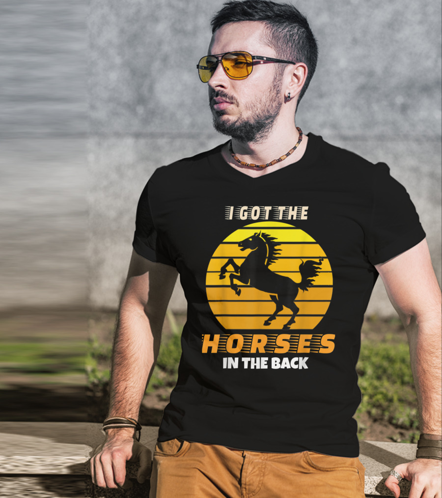 I Got The Horses In The Back Rearing Stallion Sunset T-Shirt