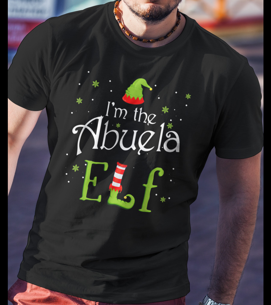 I'm The Abuela Elf Christmas Xmas Family Hat Snowflakes Stocking T-Shirt