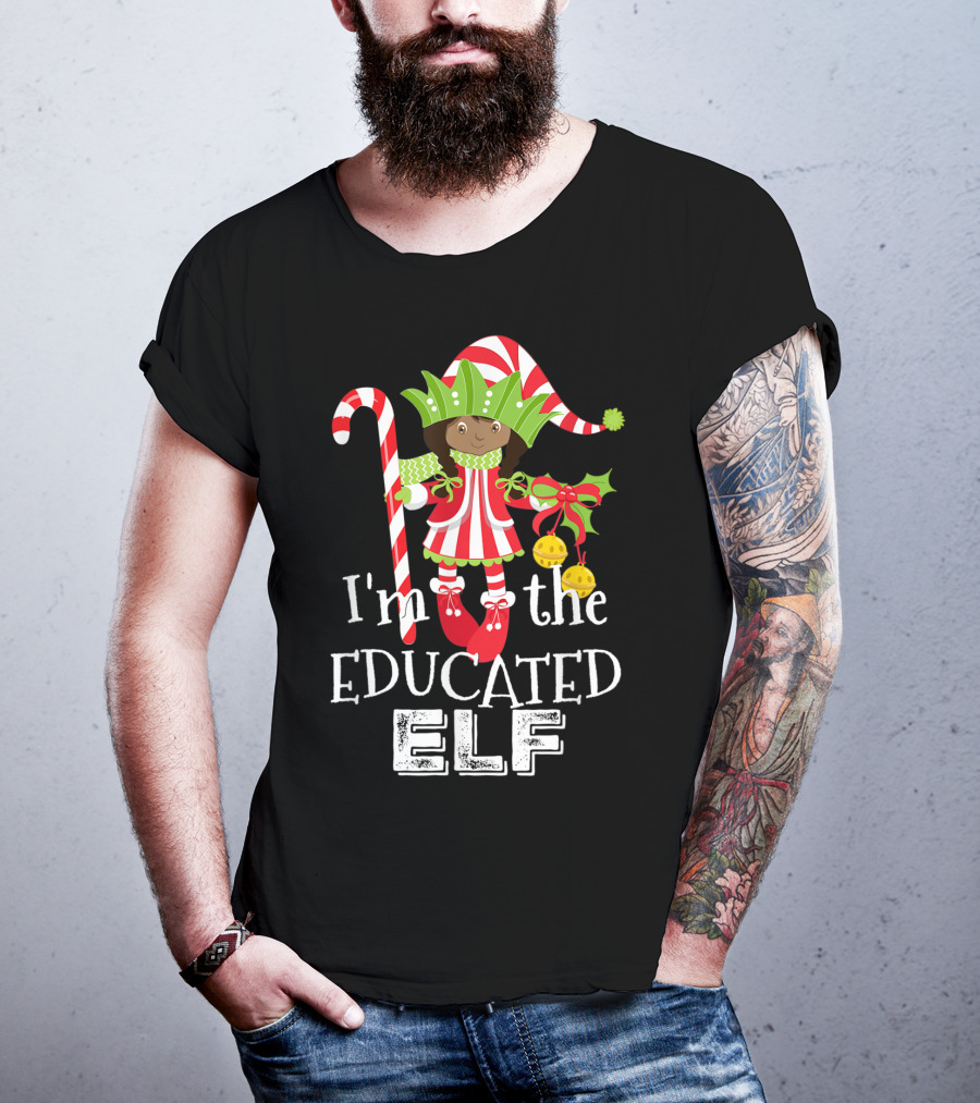 I'm The Educated Elf With Candy Cane And Gift Bow T-Shirt