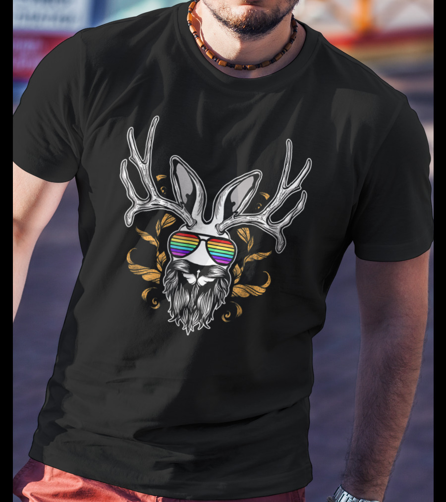 Jackalope Cryptozoology Rainbow Sunglasses T-Shirt