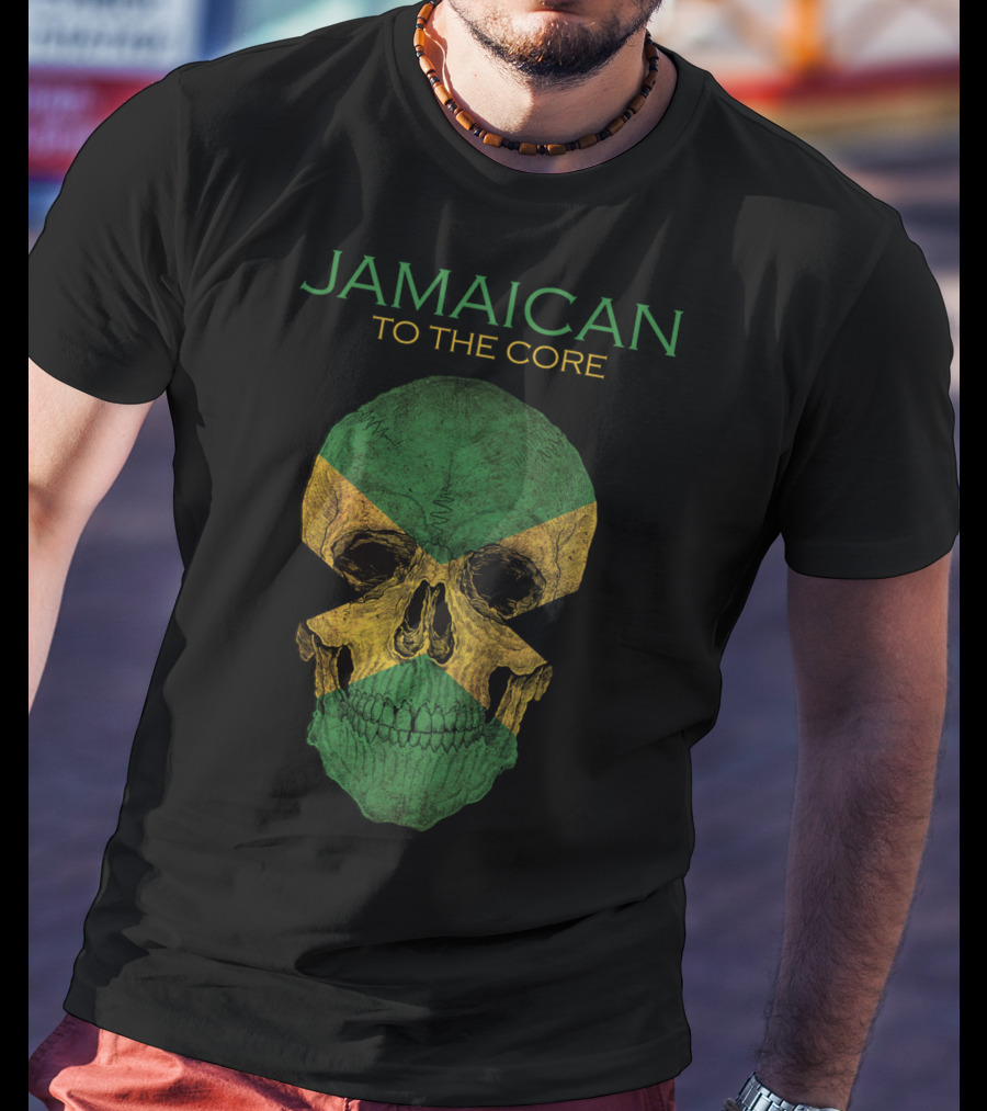 Jamaican To The Core Skull Jamaica Flag T-Shirt