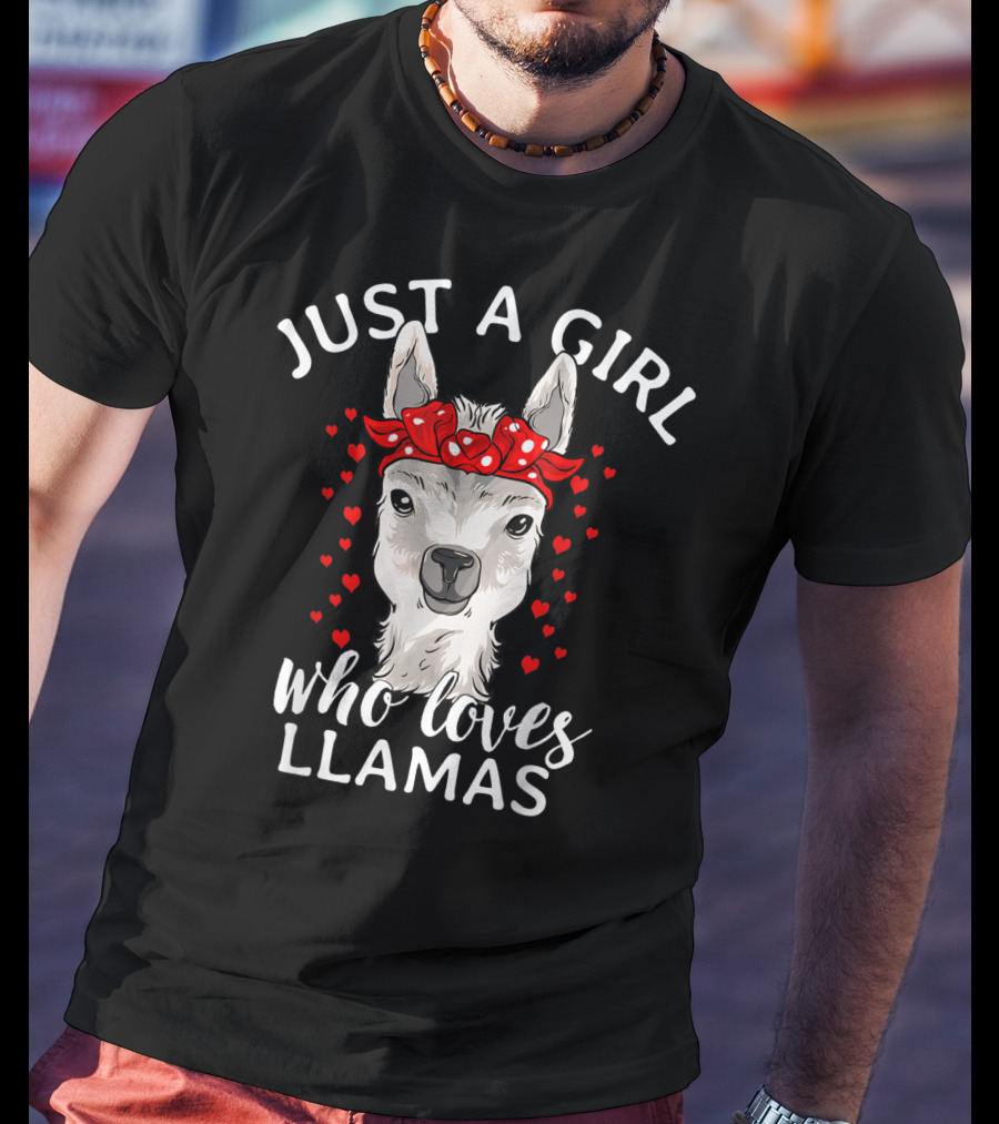 Just A Girl Who Loves Llamas With Hearts And Red Bow T-Shirt