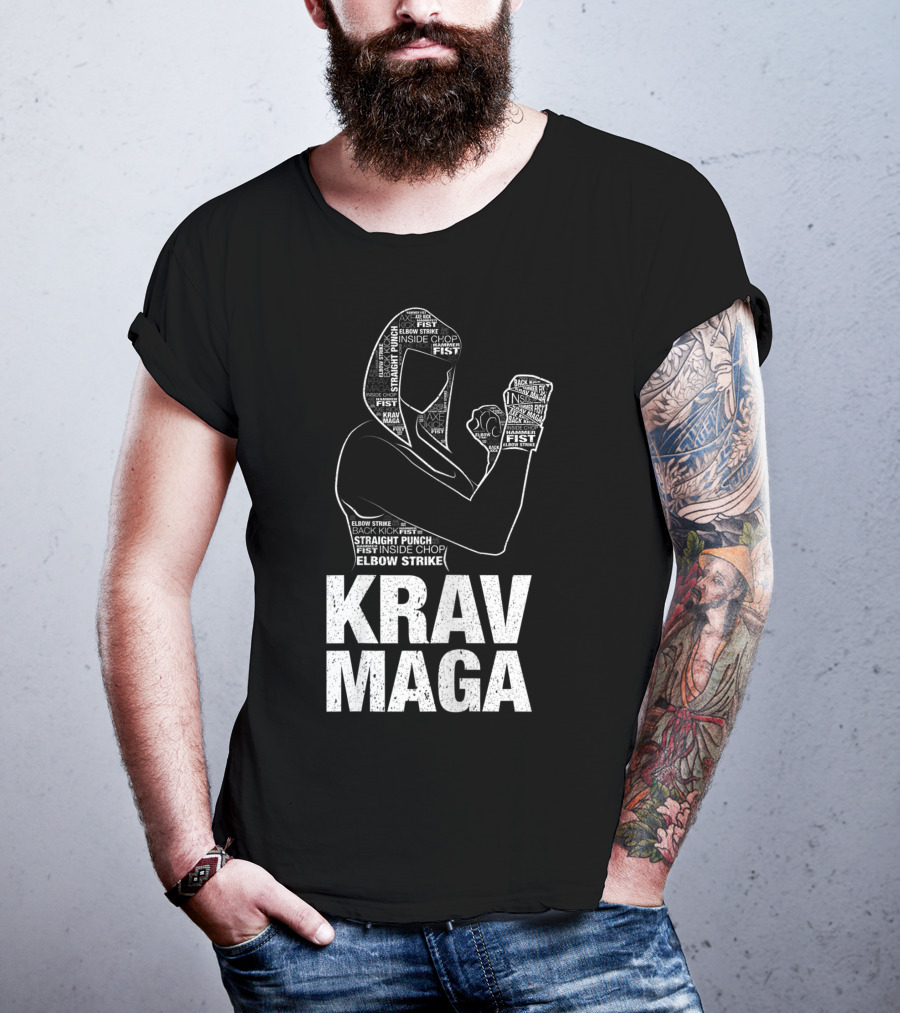 Krav Maga Woman Martial Arts Self Defence Straight Punch Elbow Strike Fist Techniques T-Shirt