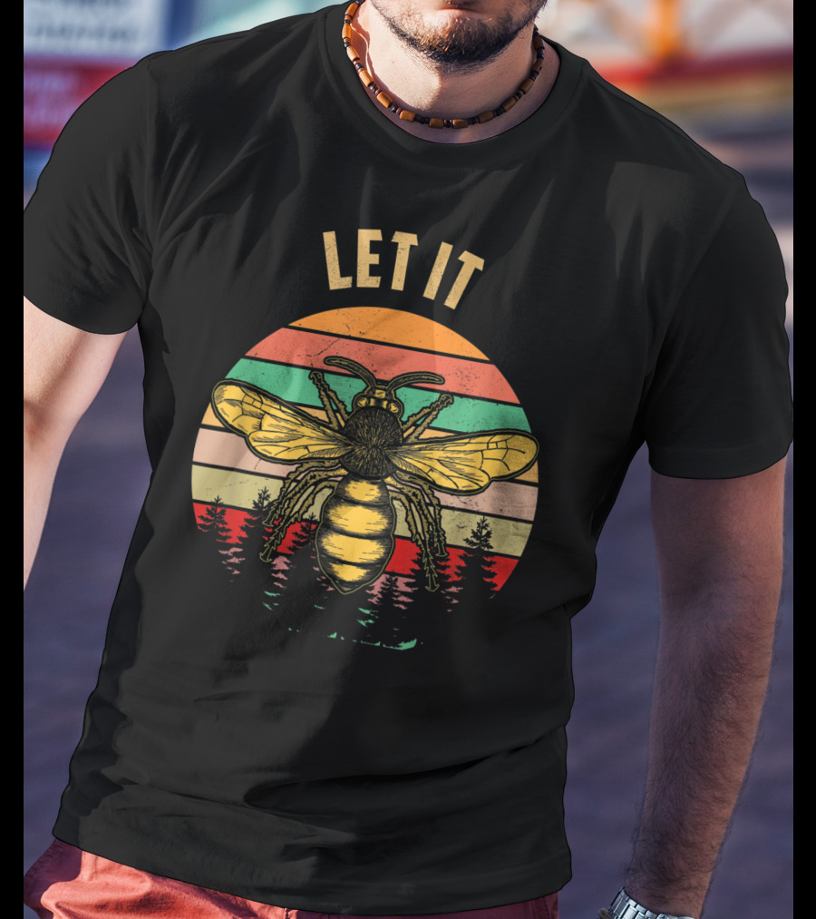 Let It Bee Vintage Beekeeper Retro Forest Stripes T-Shirt
