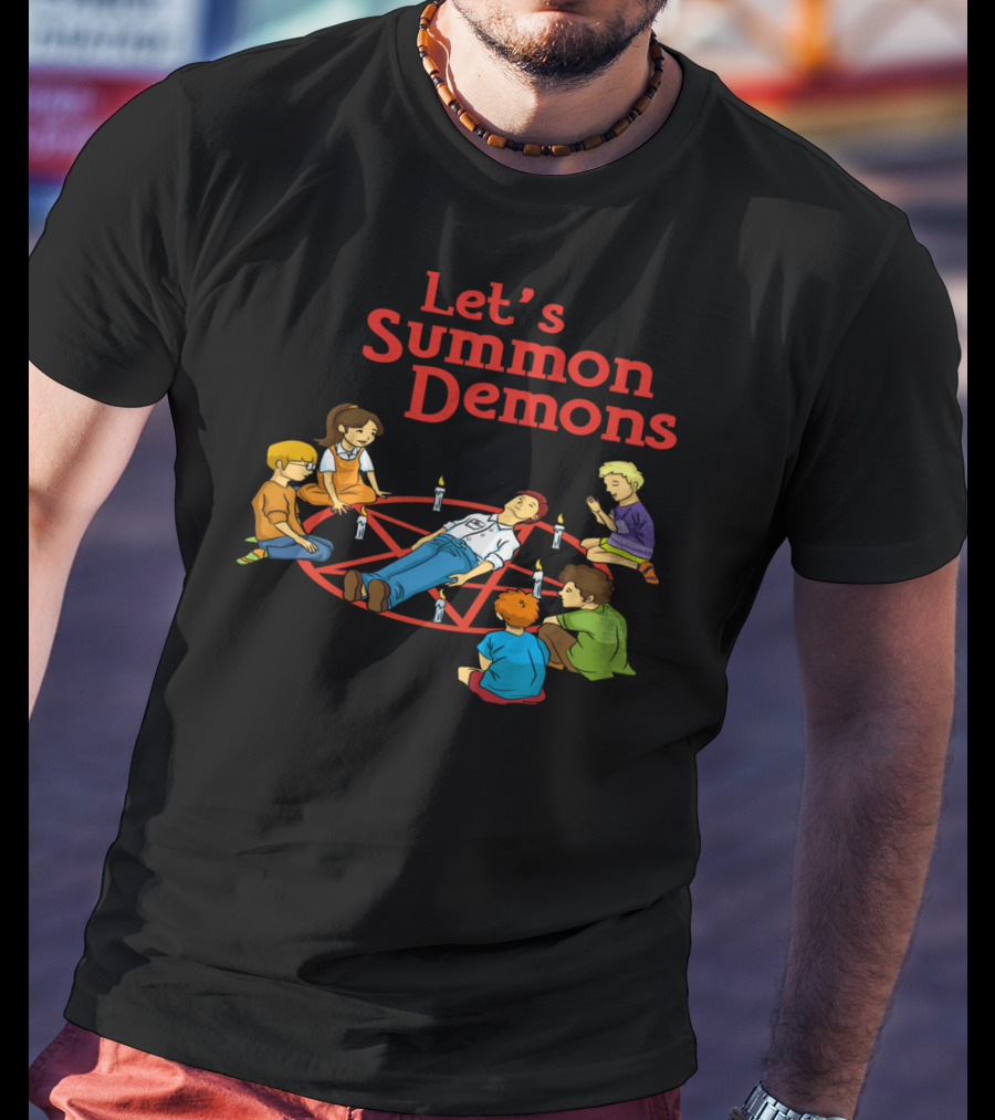 Let's Summon Demons Retro Style Kids With Pentagram Candles T-Shirt