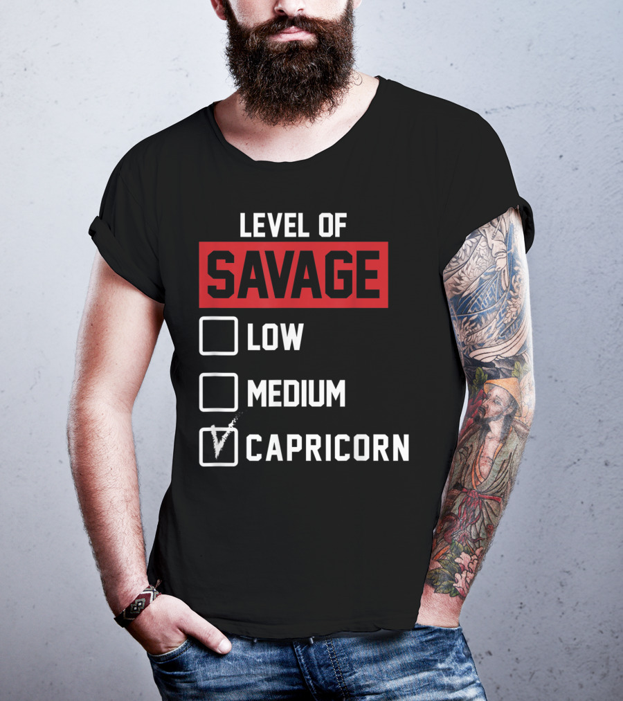 Level Of Savage Capricorn Checked Box Low Medium T-Shirt