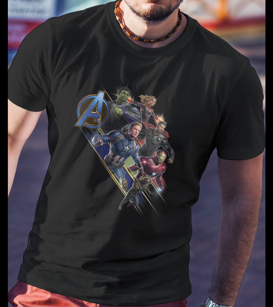 Avengers Endgame Heroes Assemble Action Pose With Iconic A T-Shirt