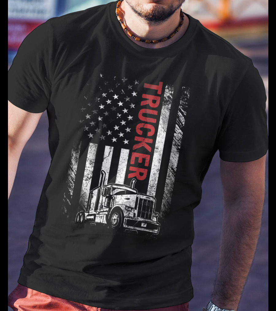 Trucker American Flag Vintage Truck Mens T-Shirt