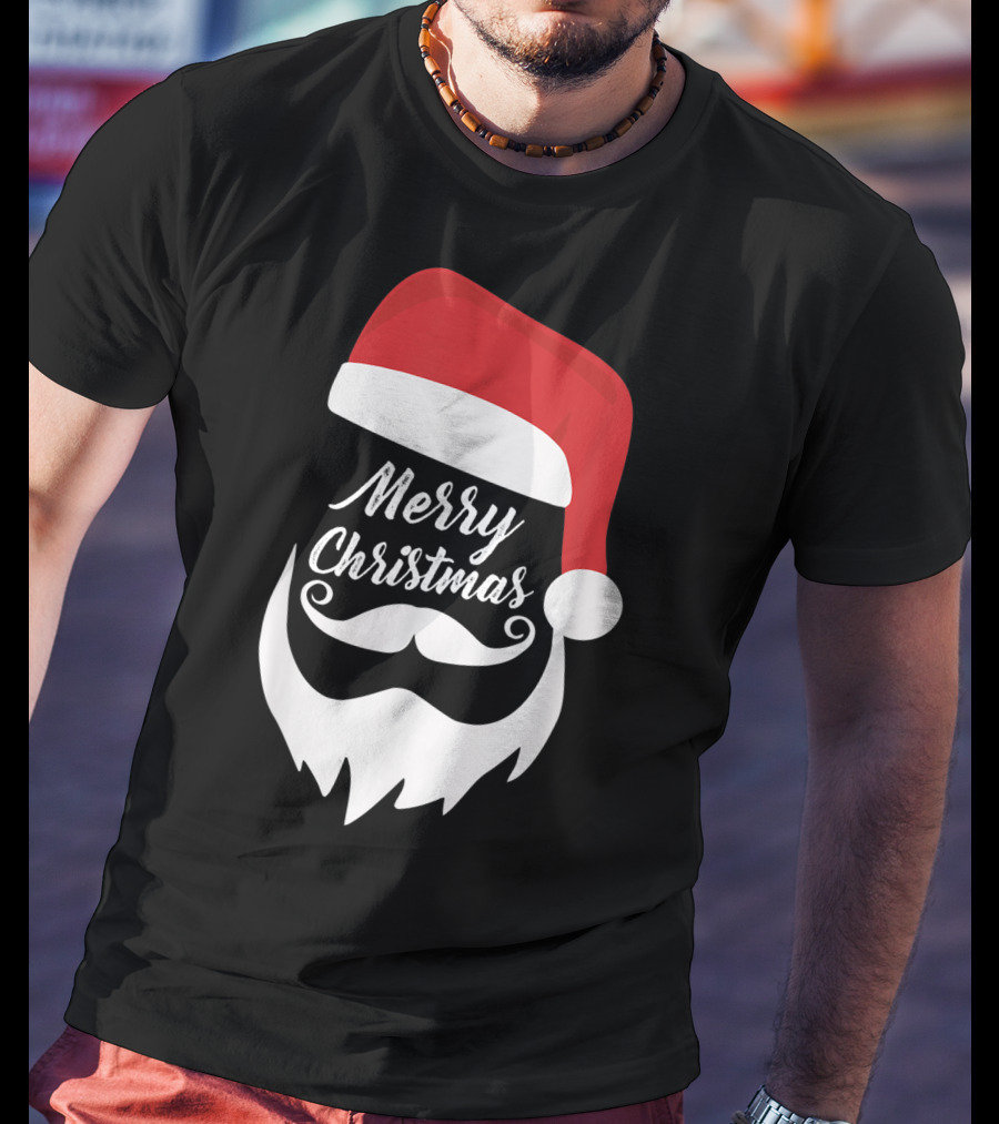 Merry Christmas Bearded Santa With Red Hat T-Shirt