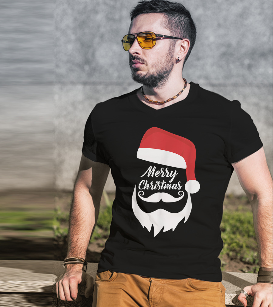 Merry Christmas Bearded Santa With Red Hat T-Shirt