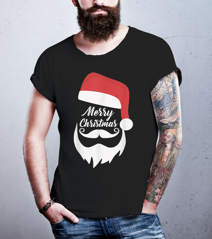 Merry Christmas Bearded Santa With Red Hat T-Shirt