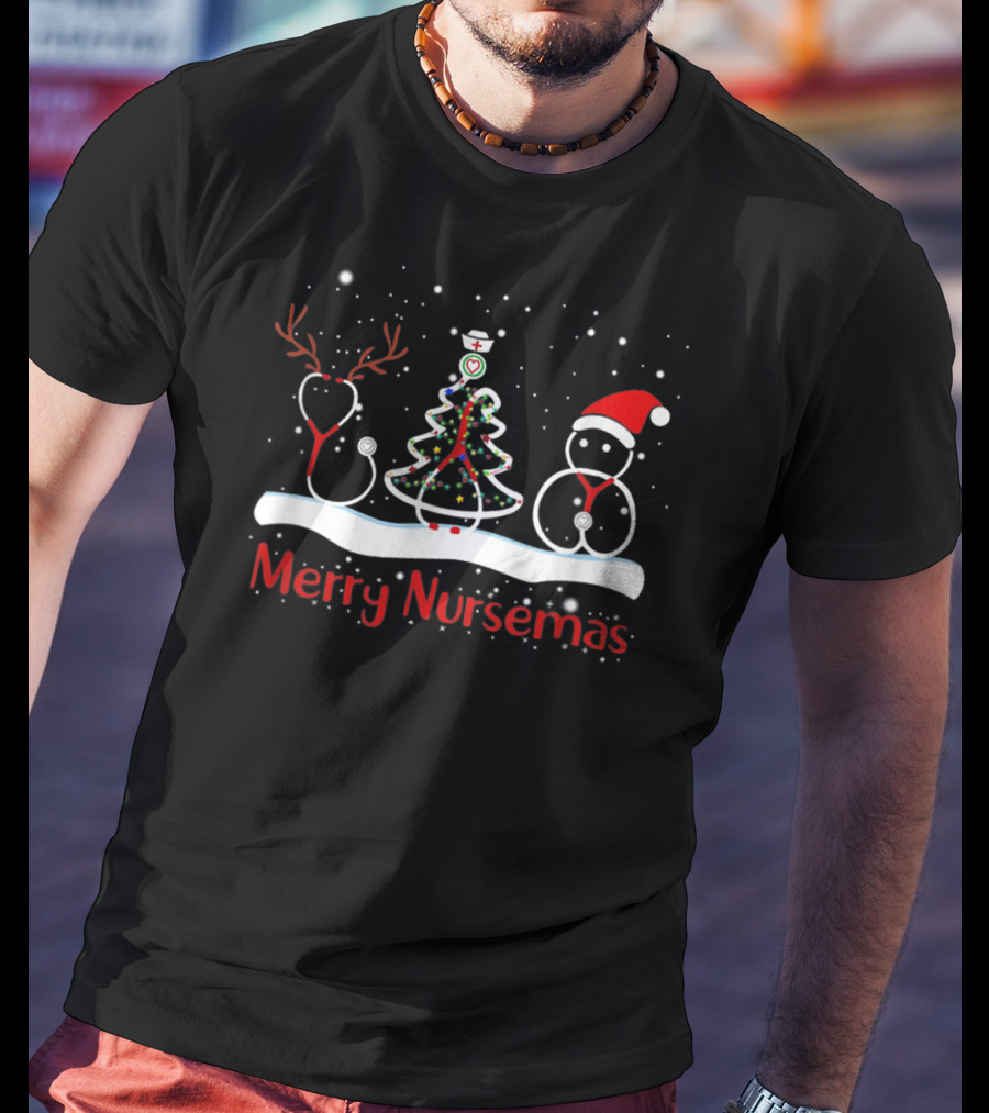 Merry Nursemas Christmas Santa Claus Nurse Tree Stethoscope Light T-Shirt