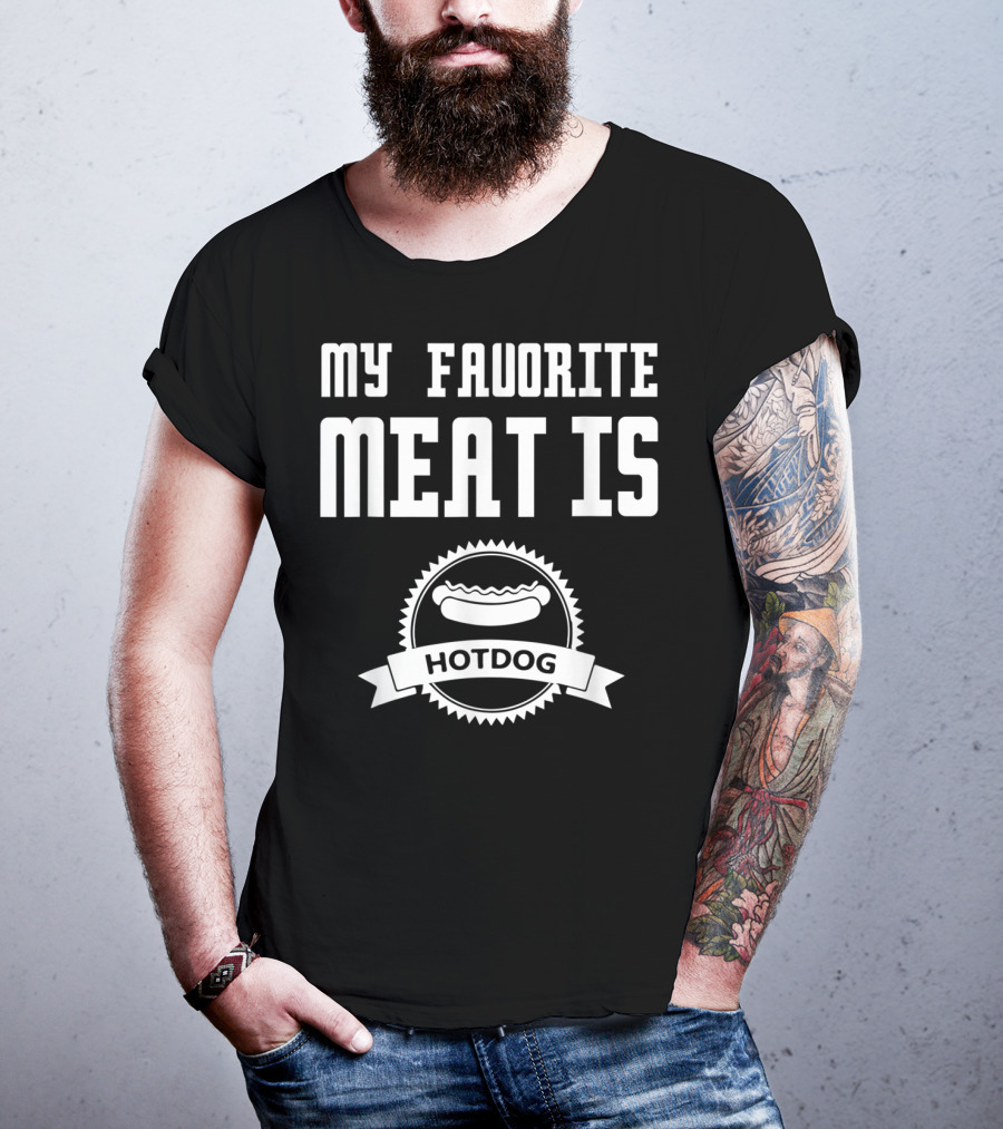 My Favorite Meat Is Hotdog Emblem With Iconic Sausage T-Shirt