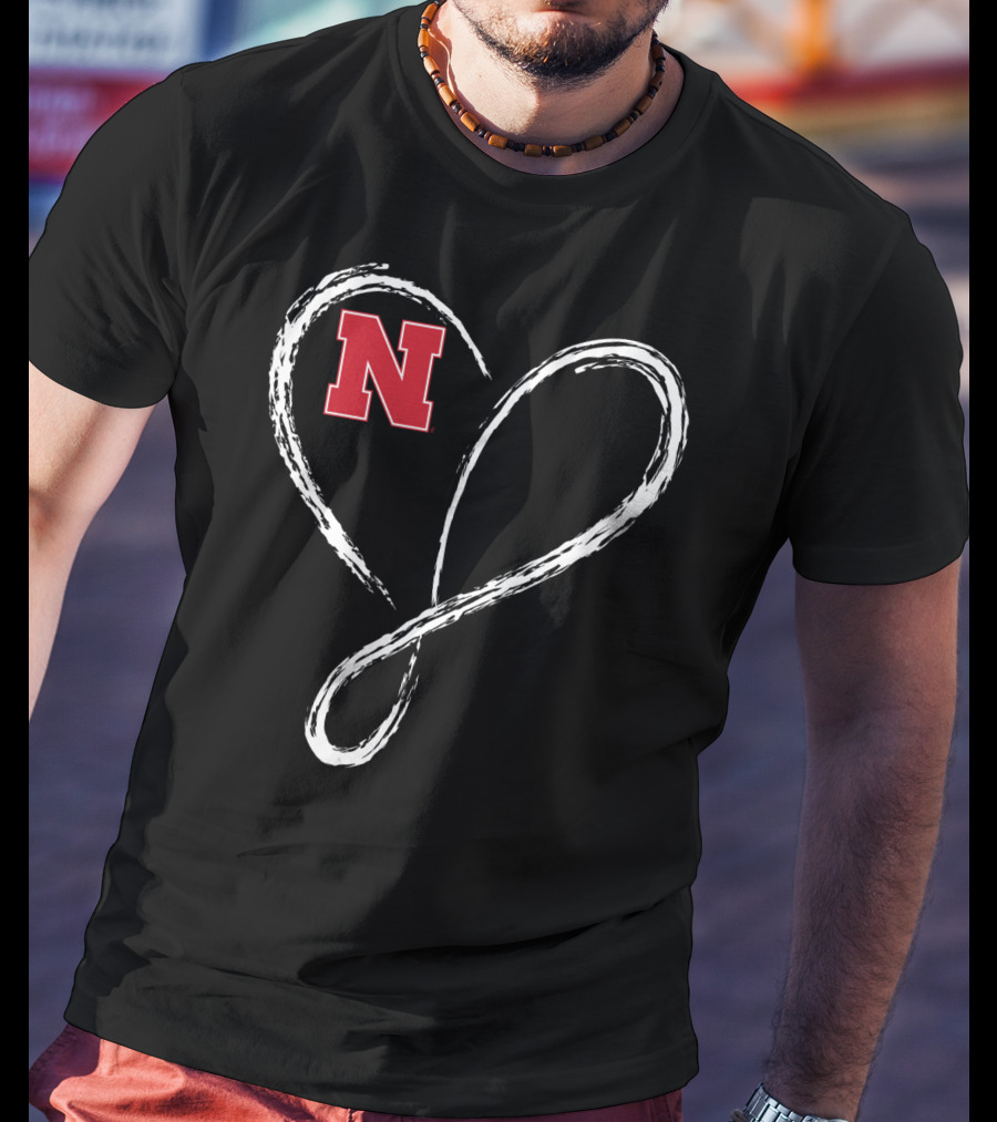 Nebraska Cornhuskers N Logo Love Heart Infinity T-Shirt