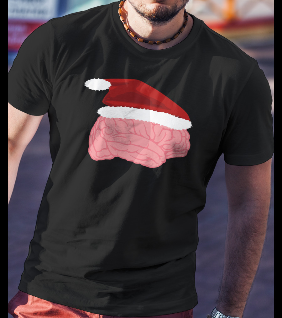 Neurologist Christmas Brain Surgeon Holiday Santa Hat Brain T-Shirt