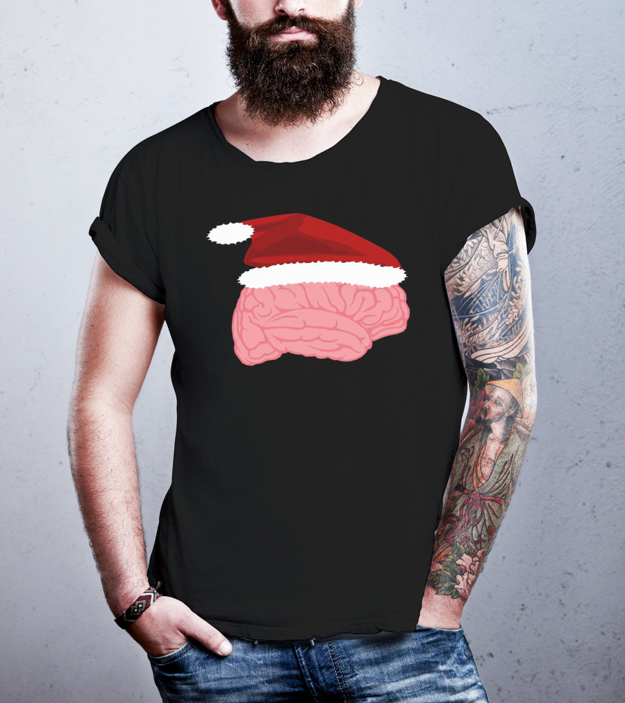 Neurologist Christmas Brain Surgeon Holiday Santa Hat Brain T-Shirt