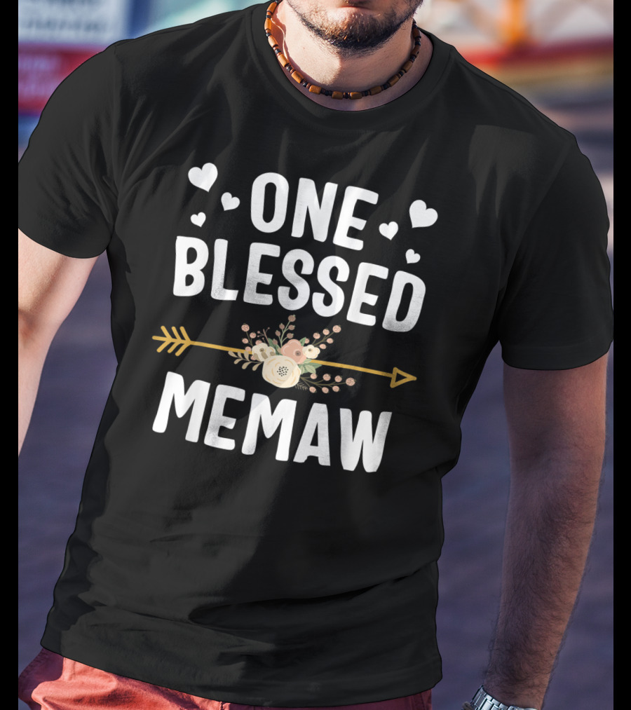 ONE BLESSED MEMAW Heart Arrow Flower T-Shirt