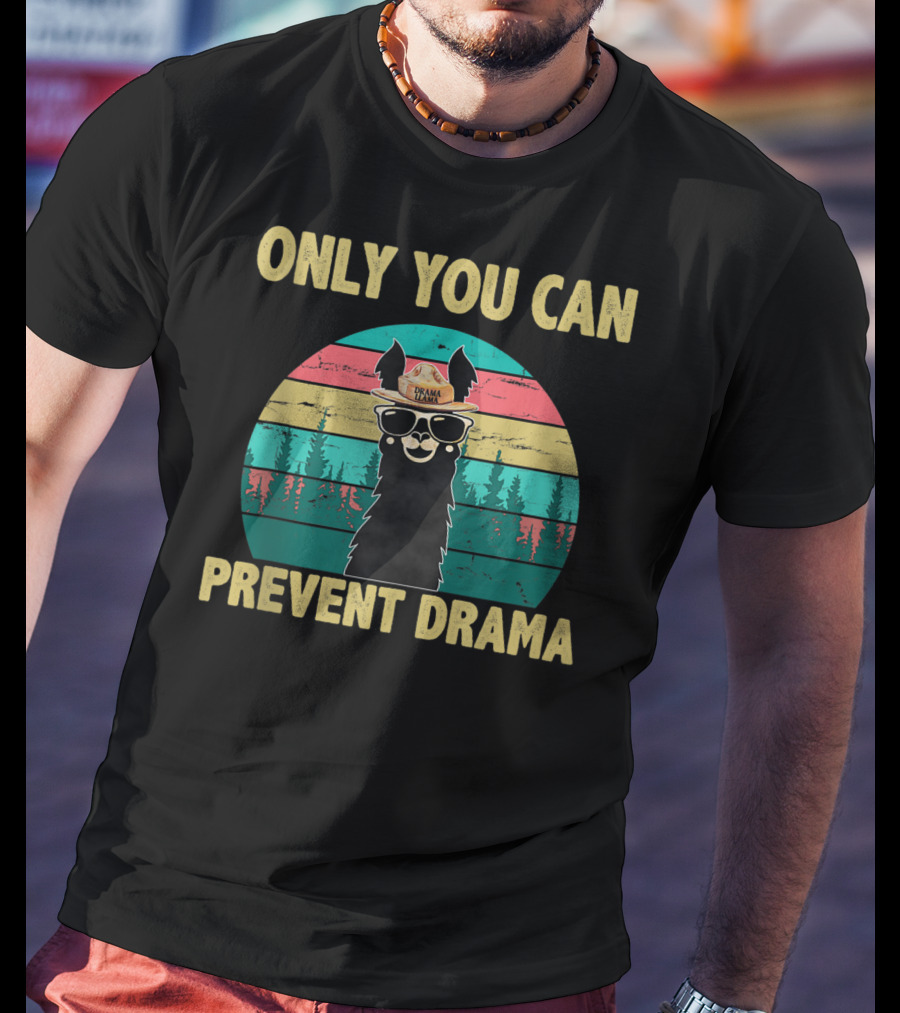 Only You Can Prevent Drama Llama Vintage Camping Vibes T-Shirt